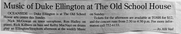 Music of Duke Ellington at the Old School House by Ron Hadley, Rick Kilburn, Kelby MacNayr, Nick McGowan