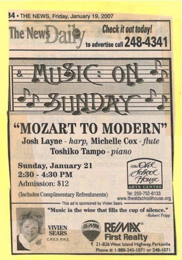 Mozart to Modern - News Clipping 2007 by Josh Layne, Michelle Cox, Toshiko Tampo
