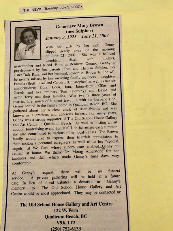 Genevieve Mary Brown- News clipping 2007