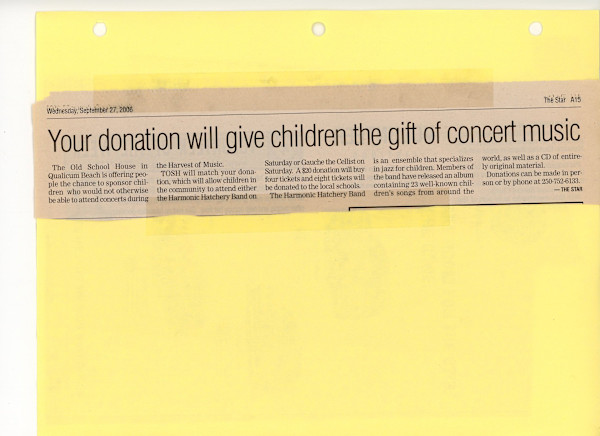 Your donation will give children the gift of concert music - 2006 by The Harmonic Hatchery Band