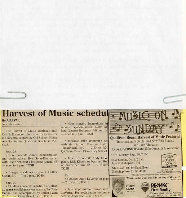 Harvest of Music Schedule 2006 by Outlaw Social, Buff Allen, Laura Backstrom, Tony Booker, Rick Kilburn, Saihou Kotengu Taiko and Kagura Ensemble, Andy LaVerne, Eva Solar-Kinderman, Tiffany Tamaribuchi