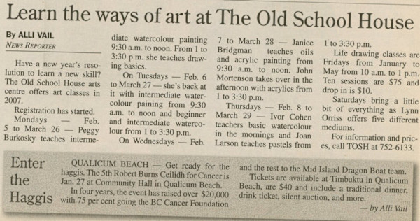 Learn the ways of art at The Old School House by Janice Bridgman, Peggy Burkosky, Ivor Cohen, Joan Larson, John Mortenson, Lynn Orriss
