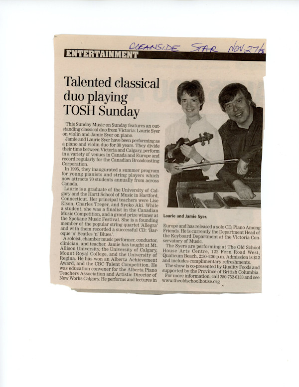Talented classical due playing TOSH Sunday - 2008 by Jamie Syer, Laurie Syer