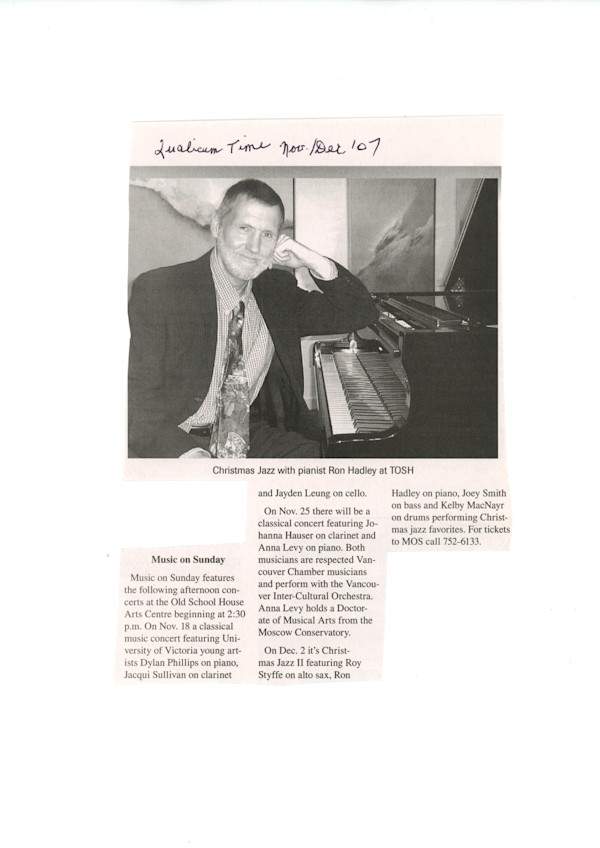 Music on Sunday - Nov/Dec 2007 by Anna Levy, Joey Smith, Ron Hadley, Dylan Phillips, Jacqui Sullivan, Jayden Leung, Johanna Hauser, Roy Styffe, Kelby MacNayr