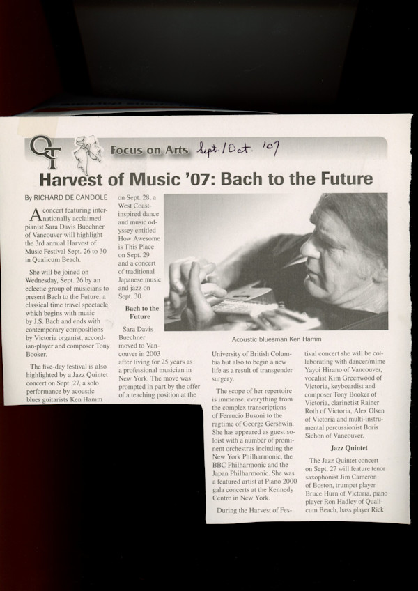 Harvest of Music '07: Bach to the Future by Tony Booker, Jim Cameron, Sara Davis Buechner, Ron Hadley, Ken Hamm, Bruce Hurn, Rick Kilburn, Kelby MacNayr, Alex Olson, Rainer Roth, Boris Sichon, Joey Smith, Yayoi Hirano, Kim Greenwood, Patricia Kostek, Rob Hunter, Daniel Tones, Kirk McNally, Toshiya Mizukawa, Nahoko Ohata