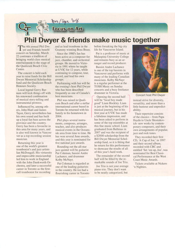 Phil Dwyer & friends make music together - April 2008 by Pat Coleman, Phil Dwyer, Liam Hockley, Kelby MacNayr, Gerry Barnum, Joe Trio, Ian McDougall, Andre Lachance