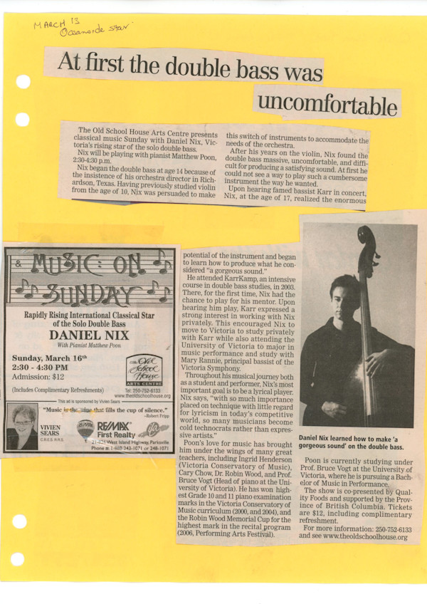 At first the double bass was uncomfortable by Daniel Nix, Mathew Poon