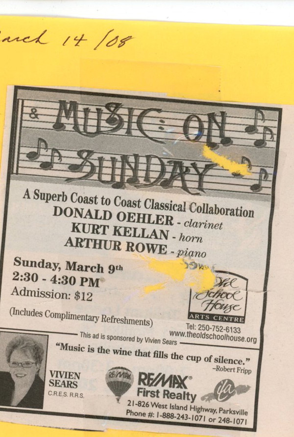 Music on Sunday AD- A Superb Coast to Coast Classical Collaboration Mar 2008 by Kurt Kellan, Donald Oehler, Arthur Rowe