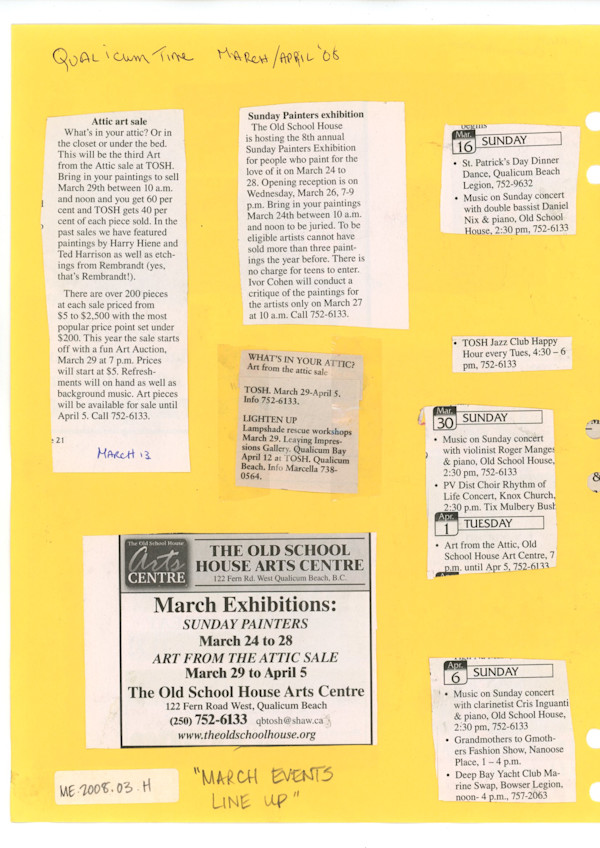 March Events Line-up 2008 by Ted Harrison, Harry Heine