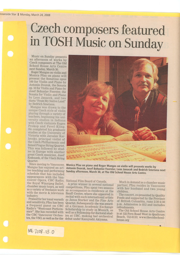 Czech composers featured in TOSH Music on Sunday / Czech out this duo at TOSH by Monica Pfau, Roger Mangas