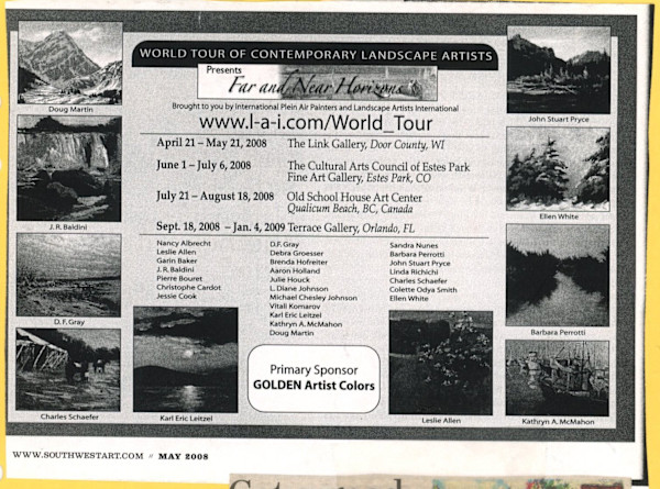World Tour of Contemporary Landscape Artists by Nancy Albrecht, Leslie Allen, Garin Baker, J.R. Baldini, Pierre Bouret, Christophe Cardot, Jessie Cook, D.F. Gray, Debra Groesser, Brenda Hofreiter, Aaron Holland, Julie Houck, L. Diane Johnson, Michael Chesley Johnson, Vitali Komarov, Karl Eric Leitzel, Kathryn A. McMahon, Doug Martin, Sandra Nunes, Barbara Perrotti, John Stuart Pryce, Linda Richichi, Charles Schaefer, Colette Odya Smith, Ellen White