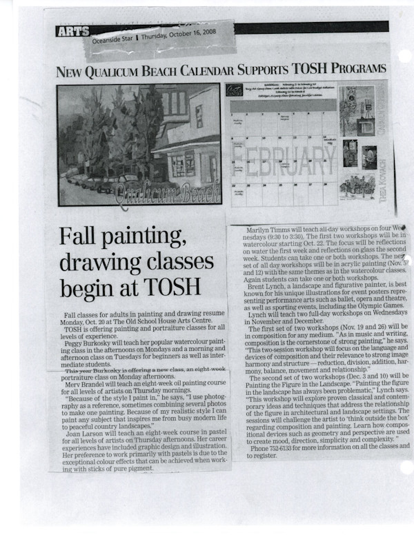 Fall painting drawing classes begin at TOSH - 2008 by Merv Brandel, Peggy Burkosky, Joan Larson, Brent Lynch, Marilyn Timms