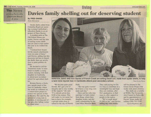 Davies family shelling out for deserving student - 2008 by Dave Davies