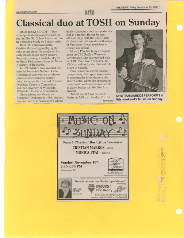 Cellist, pianist at TOSH Sunday - 2008 by Cristian Markos, Monica Pfau