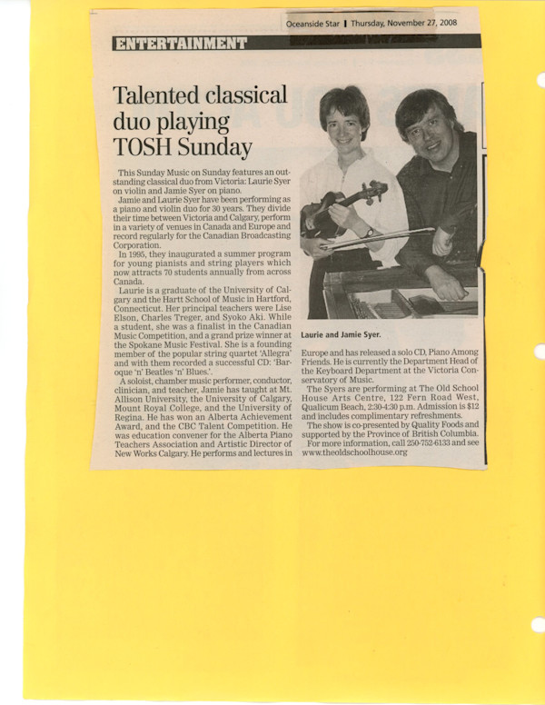 Music on Sunday - Laurie and Jamie Syer by Jamie Syer, Laurie Syer