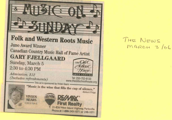 Music on Sunday - Folk and Western Roots Music by Gary Fjellgaard