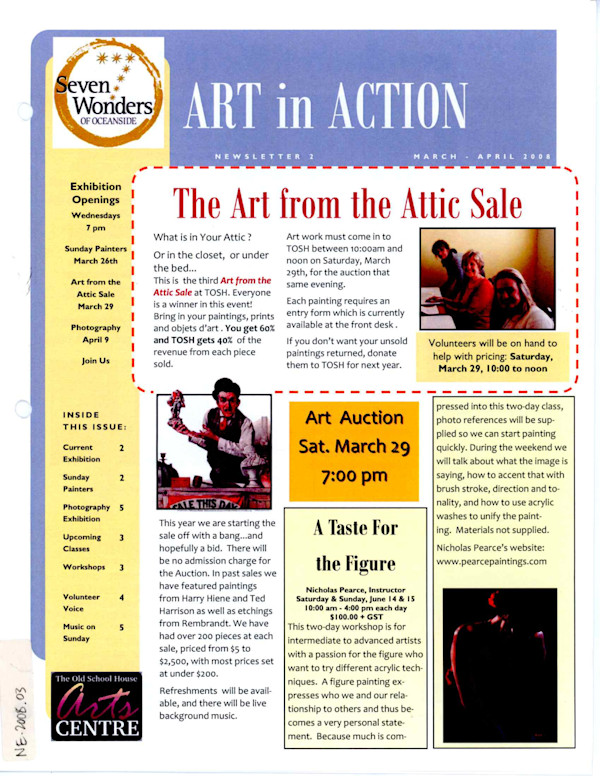 Newsletter 2 Art in Action March - April 2008 by Marcella Andrews, Paul Bailey, Leigh Buchanan, Peggy Burkosky, Chris Carter, Dan Gray, Roger Moore, Lynn Orriss, Nicholas Pearce, Marilyn Timms
