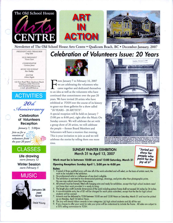 Newsletter Art in Action - December-January 2007 by Janice Bridgeman, Peggy Burkosky, Naomi Cairns, Charlotte Campbell, Ivor Cohen, Colin Dorwald, Dan Gray, Joan Larson, John Mortenson, Lynn Orriss