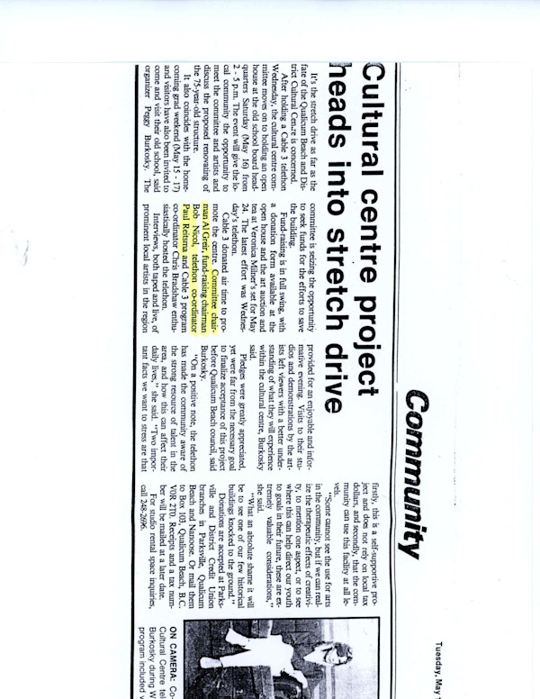 Cultural Centre Project heads into stretch drive by Peggy Berkowski, Al Grier, Veronica Milner, Bob Nichol, Chris Bradshaw