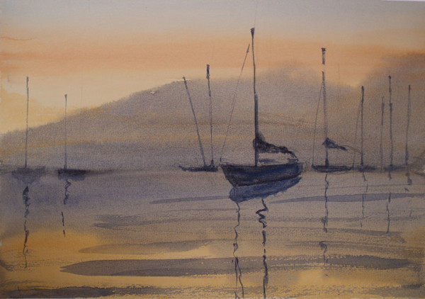 Sail boats at sunrise by Tina Mewhinney