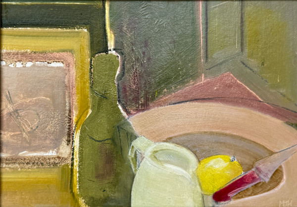 Green Bottle With Lemon by Mel Hatton