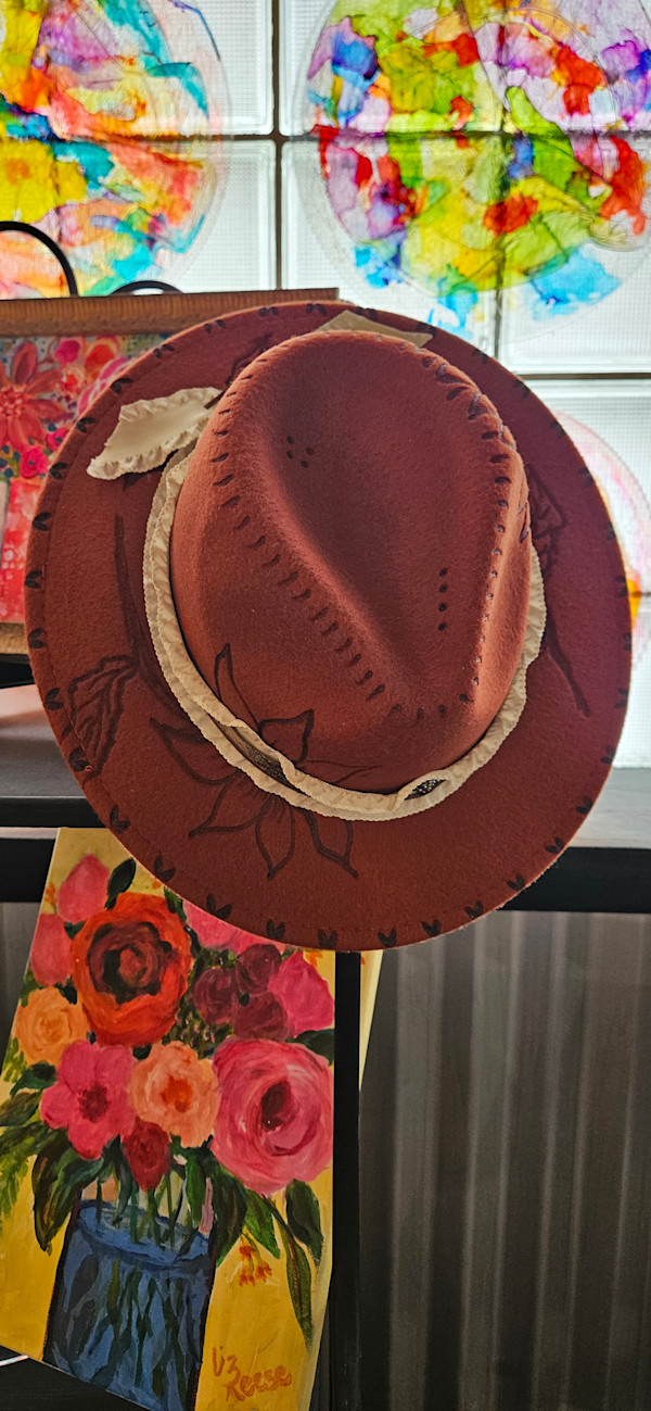 Rust hat with sunflower by Pam McAdams, Image 1.