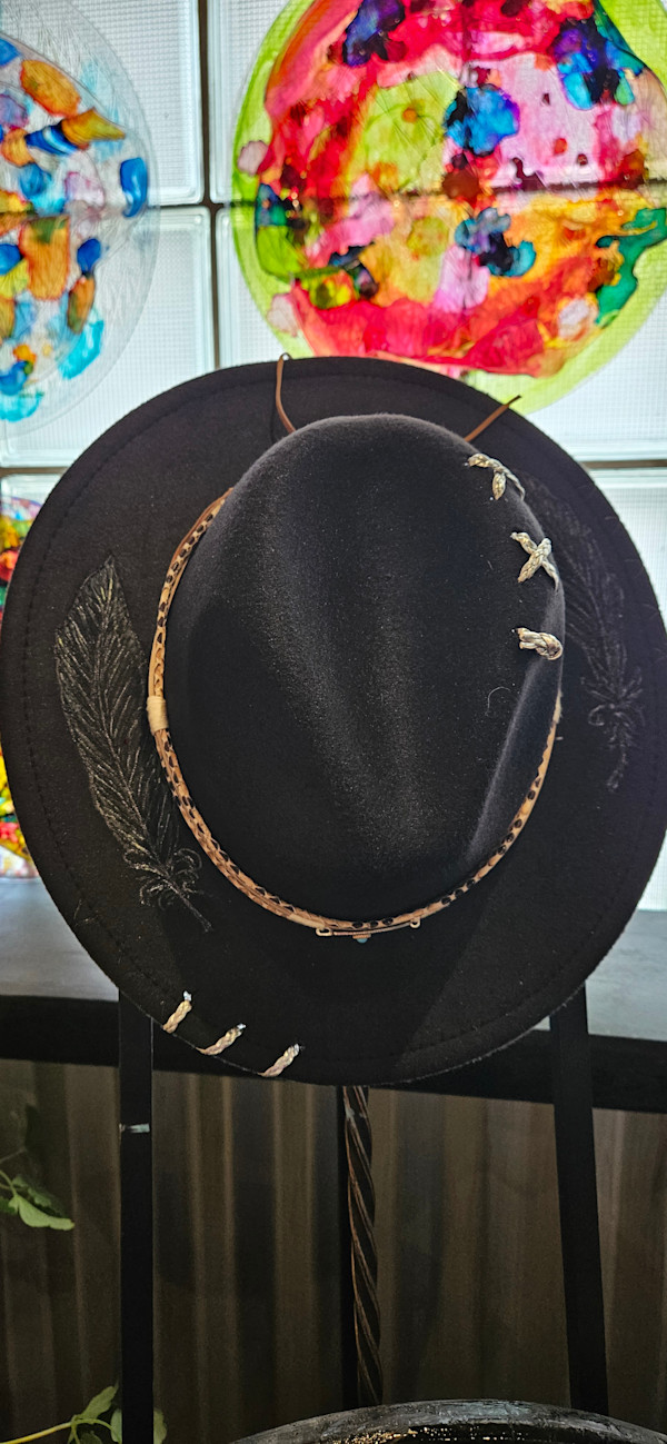 Black hat with feathers by Pam McAdams, Image 1.