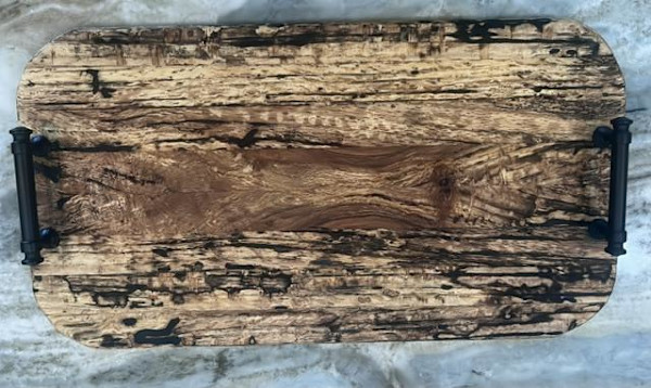 Elm Serving Tray with Black Handles by Scott Levy, Image 1.