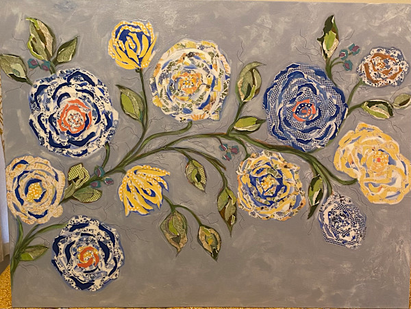 Floral vine on blue by Susie Robb