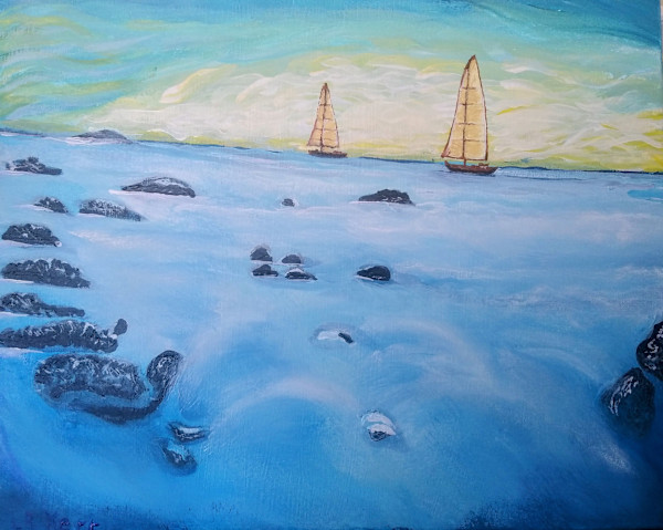 Sailboats in the mist by Lee Kerr