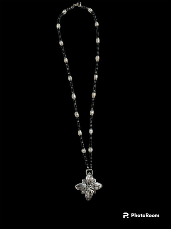 Sterling Silver Pendant with Black Beads by Barbara Miller