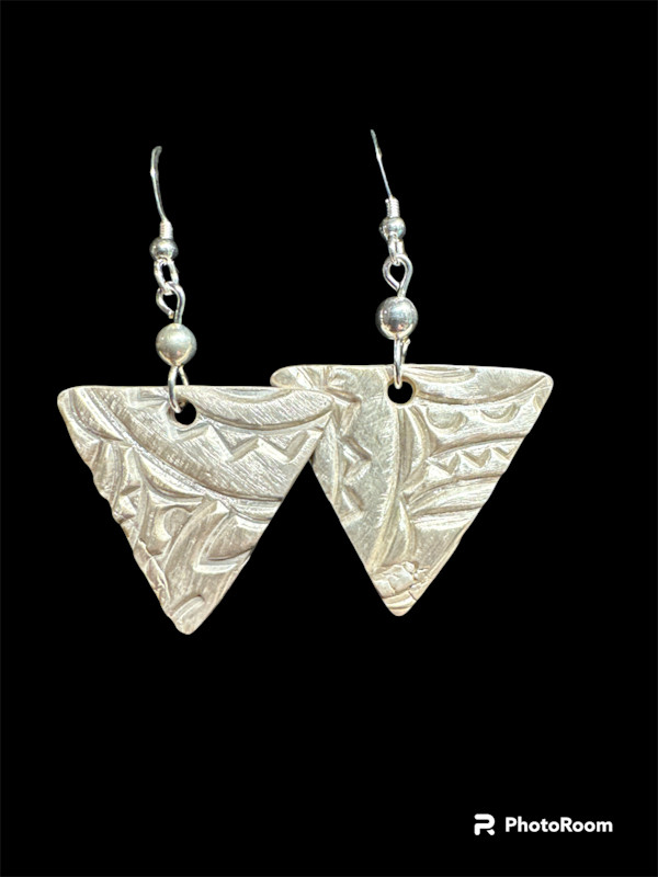 Silver Triangle Textured Earrings by Barbara Miller