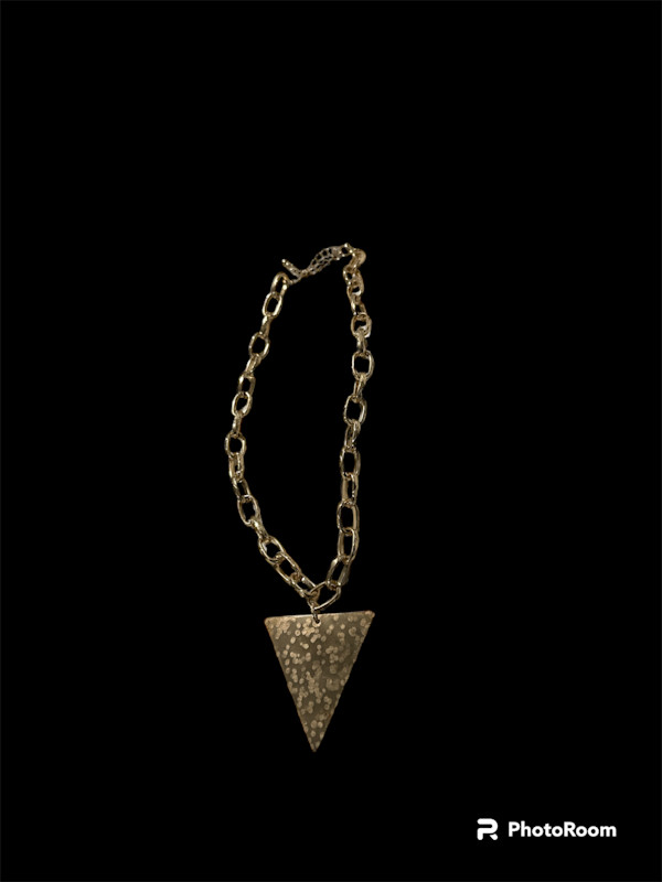 Gold Necklace with Hammered Brass Pendant by Barbara Miller