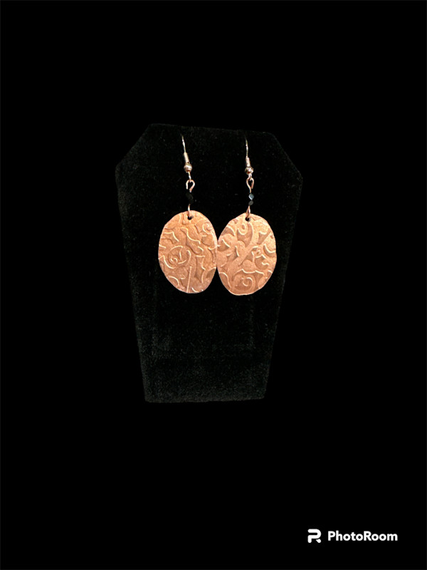 Copper Oval Imprinted Earrings (med) by Barbara Miller
