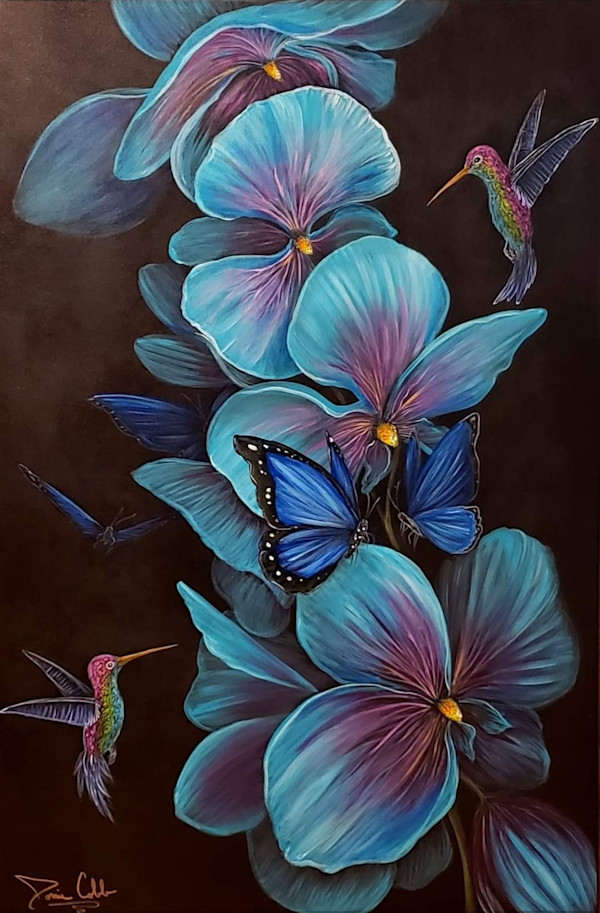 Hummingbirds and orchids by Dorrie Ann Cobb