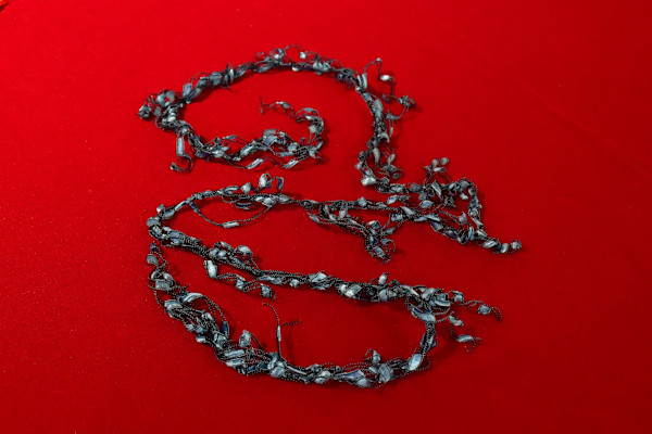 Silver- blue colors conffi scarf by Grace Valery Guignon