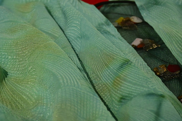 Tumbled glass and stone treasure top by Grace Valery Guignon