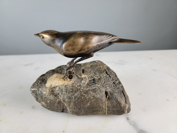 Reussner Bronze Bird on Stone Base by Charles Reussner