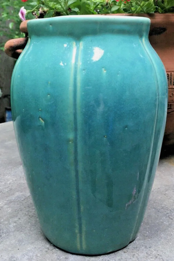 Zanesville Stoneware Gloss Aqua Vase #837 by Zanesville Stoneware Company
