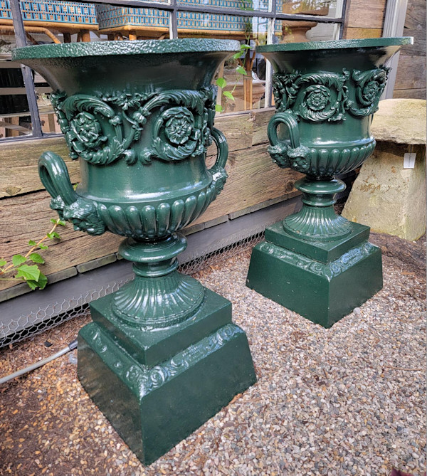 Pair Garden Cast Iron Urns  40"x20.5"