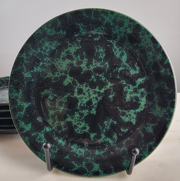 Bennington Black On Green Bread Plates 6"/ Set of 6 by Bennington Potters