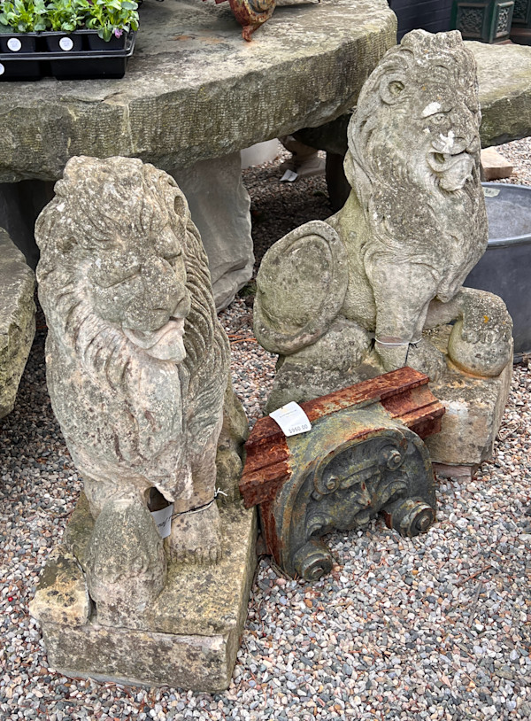 Pair of Carved French Chateau Lions, Image 1.