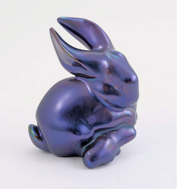 Eosin Purple Bunny with Branch by Zsolnay Company, Image 1.