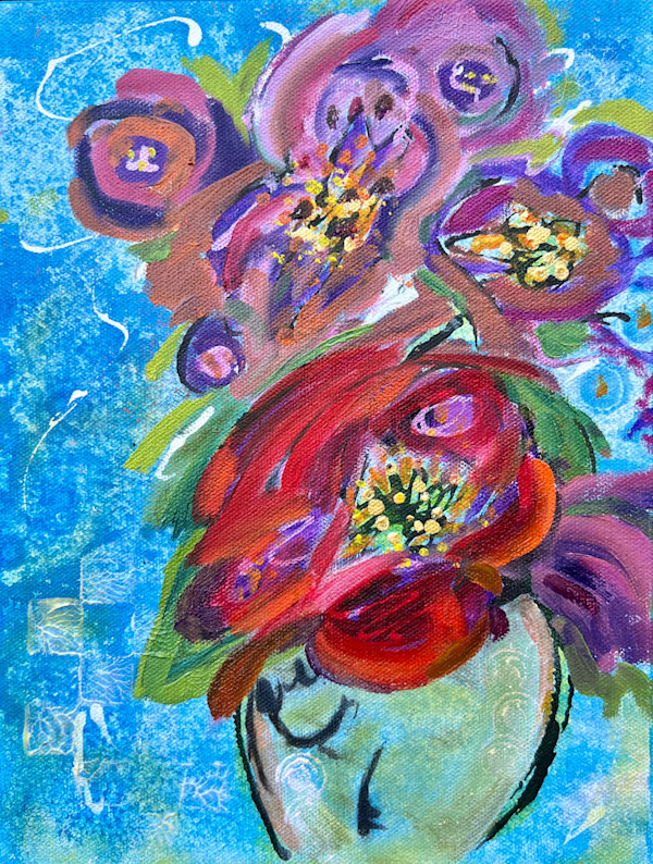 Poppies on Blue by Pamela Roberts
