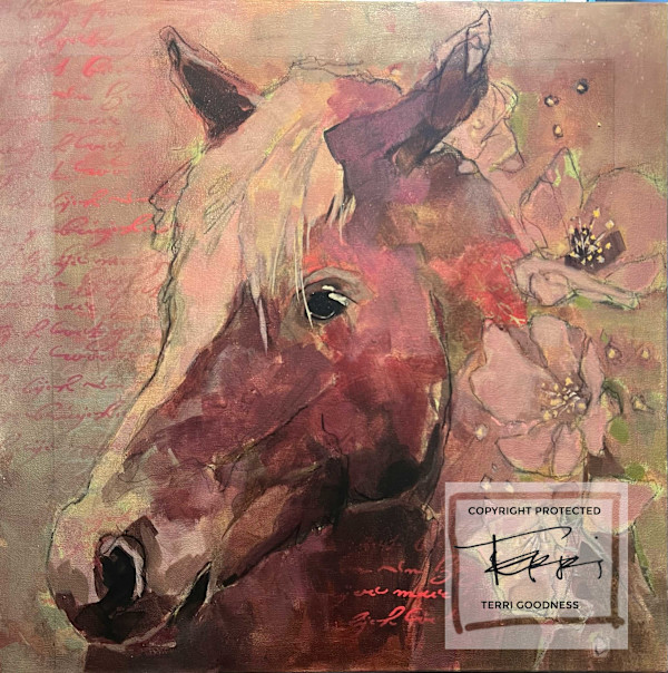 Horse with Pink Hellebore by Terri Goodness