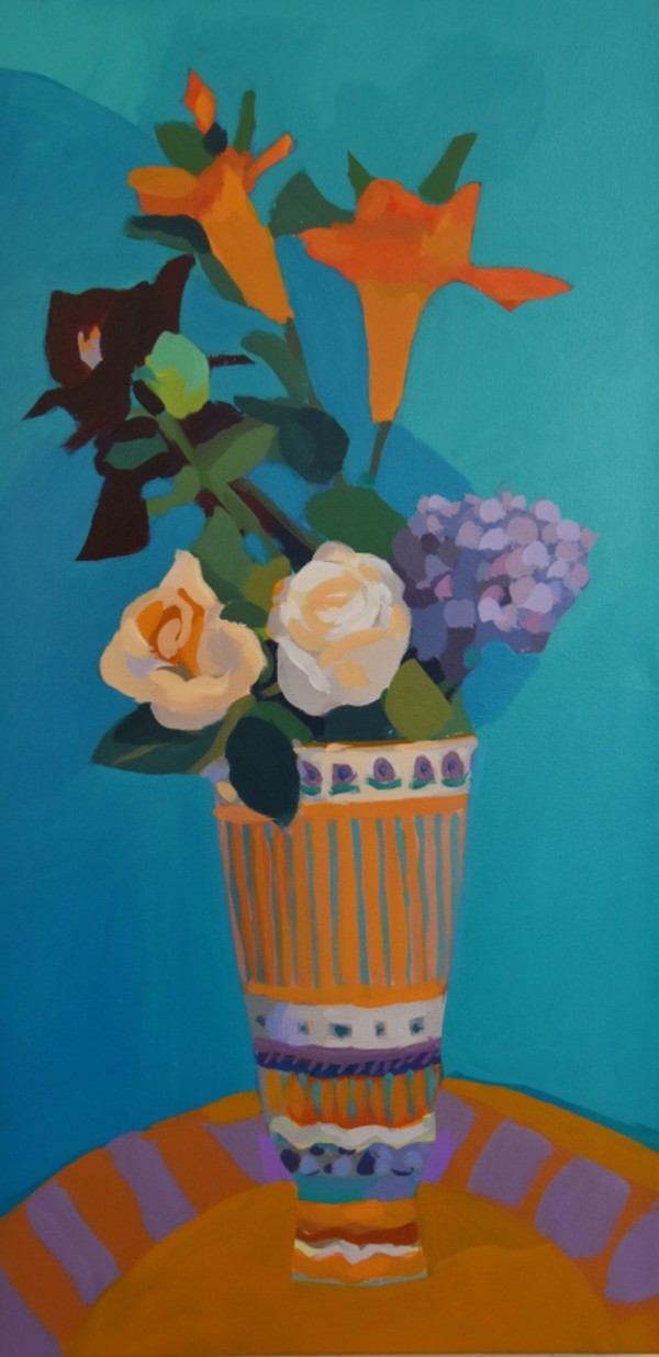 Vertical Orange Teal by june mccartney
