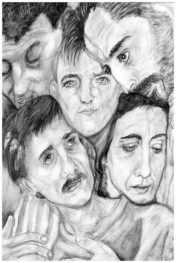 and you are there michael, you carol, Sharon, chad (From "Weightless", series) watercolor pencil, $300.  Buyer pays shipping.  Prints available, contact artist. by Stephen Mead