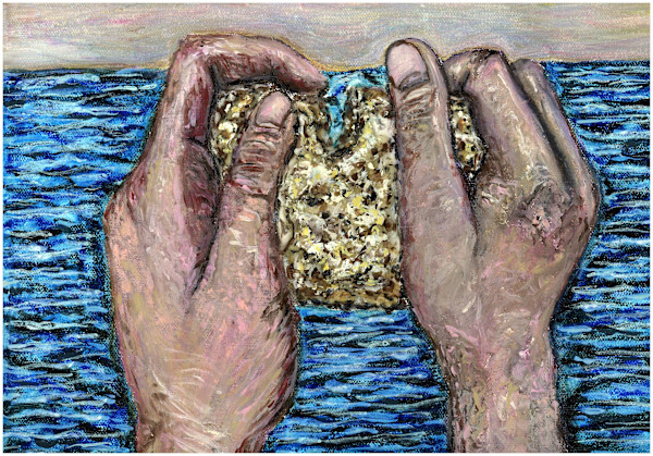 Breaking, Casting (From "Our Book of Common Faith", series) mixed media, $300.  Buyer pays shipping.  Prints available, contact artist. by Stephen Mead