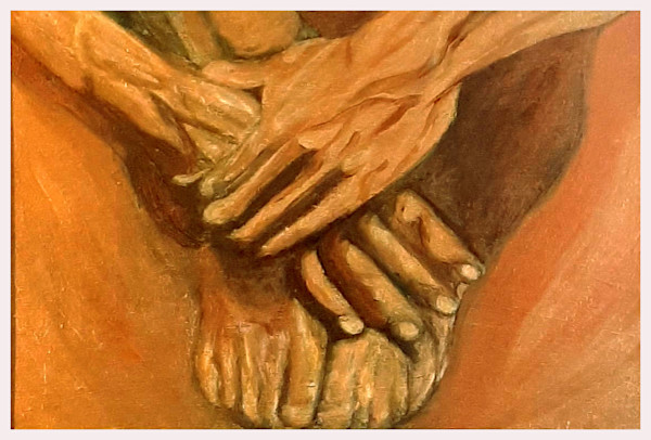 Hands on Feet (From "Body as Landscape" series), acrylics, glazes, iridescent pencil $325.  Buyer pays for shipping.  Prints available, contact artist. by Stephen Mead