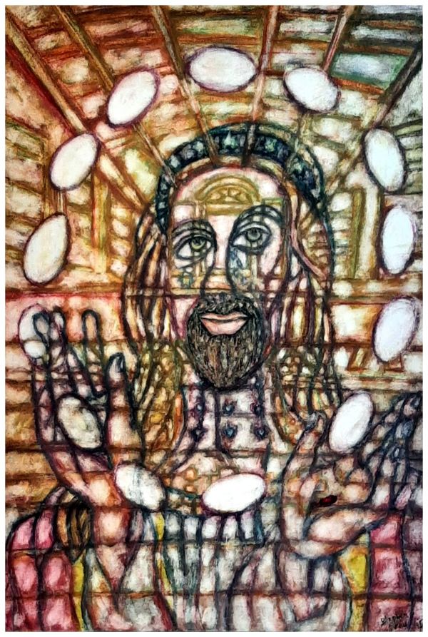 Jesus Laughing, watercolor pencil on board. $375 - buyer pays shipping. by Stephen Mead